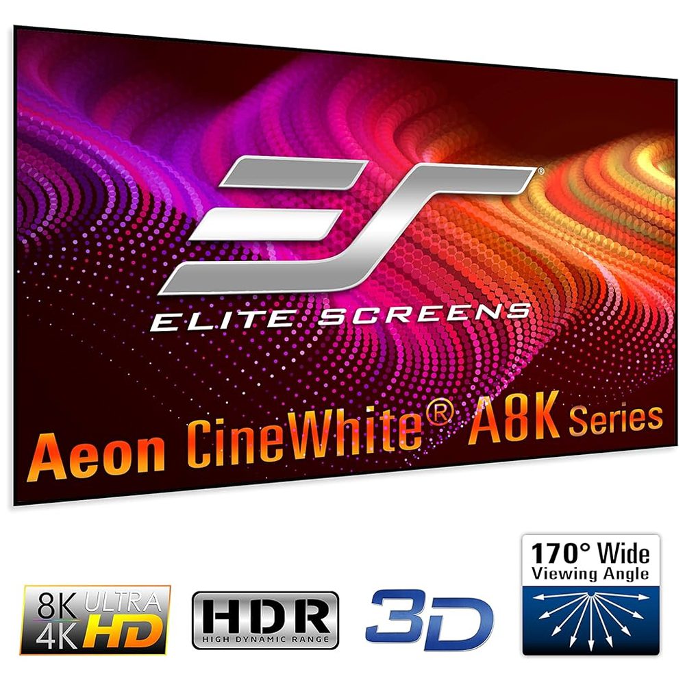 q2e Elite Screens Aeon Series A8K Home Theater Fixed Frame Projector Screen (CineWhite), 2.35:1 Aspect Ratio